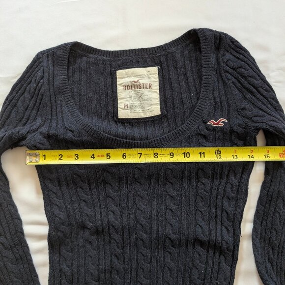 Hollister Cable Knit Sweater Navy Blue Women's Medium Long Sleeve Scoop Neck M - Picture 5 of 6